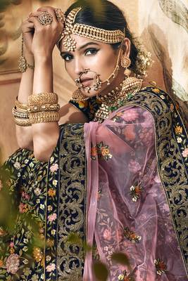Blue Embroidered Velvet Semi Stitched Lehenga 2