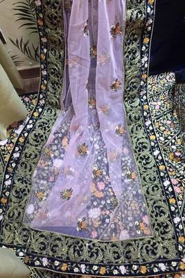 Blue Embroidered Velvet Semi Stitched Lehenga 4