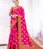 Rani pink woven silk saree with blouse