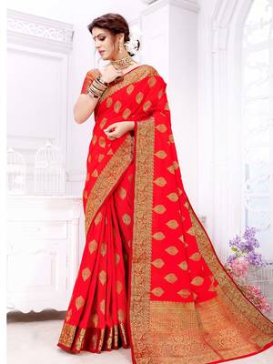 Red woven silk saree with blouse 1