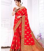 Red woven silk saree with blouse