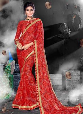 Red woven chiffon saree with blouse 1