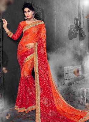 Orange woven chiffon saree with blouse 1