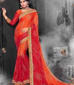Orange woven chiffon saree with blouse
