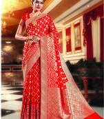 Red woven banarasi silk saree with blouse