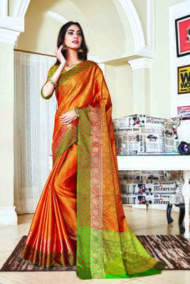 Mustard woven silk saree with blouse 1