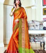 Mustard woven silk saree with blouse