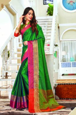 Green woven silk saree with blouse 1