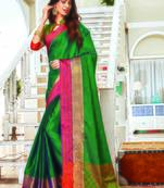 Green woven silk saree with blouse