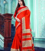 Orange woven cotton silk saree with blouse