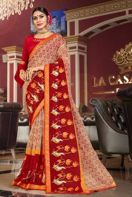Red Embroidered Cotton Silk Saree With Blouse 1