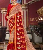 Red Embroidered Cotton Silk Saree With Blouse
