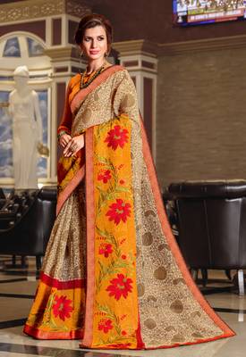 Grey Embroidered Cotton Silk Saree With Blouse 1