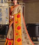 Grey Embroidered Cotton Silk Saree With Blouse