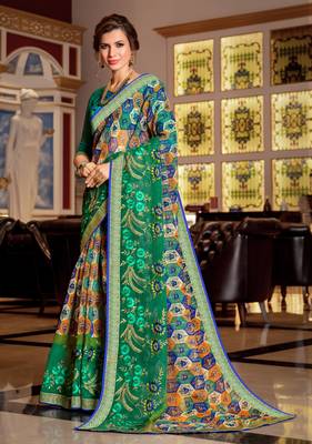 Green Embroidered Cotton Silk Saree With Blouse 1