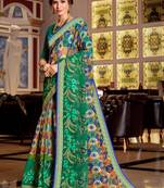 Green Embroidered Cotton Silk Saree With Blouse