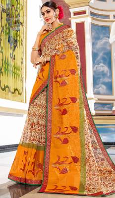Yellow Embroidered Cotton Silk Saree With Blouse 1