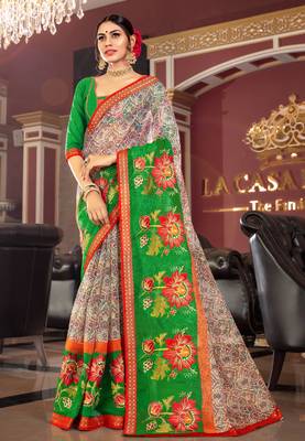 Green Embroidered Cotton Silk Saree With Blouse 1