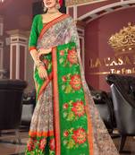 Green Embroidered Cotton Silk Saree With Blouse