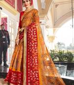 Yellow Embroidered Cotton Silk Saree With Blouse