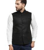  Solid Designer Black Nehru Jacket For Men