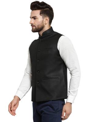  Solid Designer Black Nehru Jacket For Men 3
