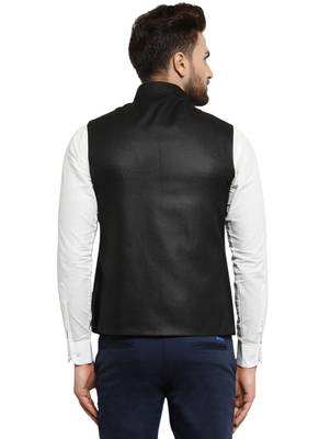  Solid Designer Black Nehru Jacket For Men 4