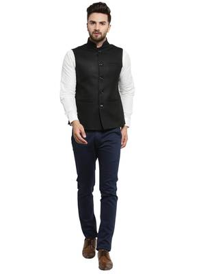  Solid Designer Black Nehru Jacket For Men 5