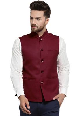  Solid Designer Maroon Nehru Jacket For Men 1