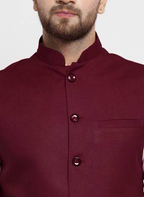  Solid Designer Maroon Nehru Jacket For Men 2