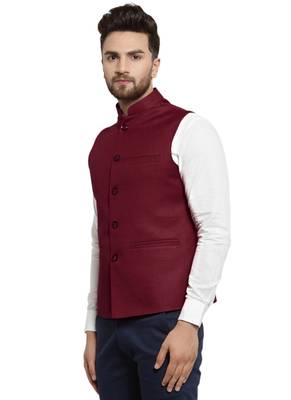  Solid Designer Maroon Nehru Jacket For Men 3