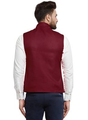  Solid Designer Maroon Nehru Jacket For Men 4