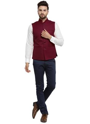  Solid Designer Maroon Nehru Jacket For Men 5