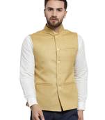  Solid Designer Mustard Yellow Nehru Jacket For Men