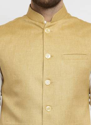  Solid Designer Mustard Yellow Nehru Jacket For Men 2