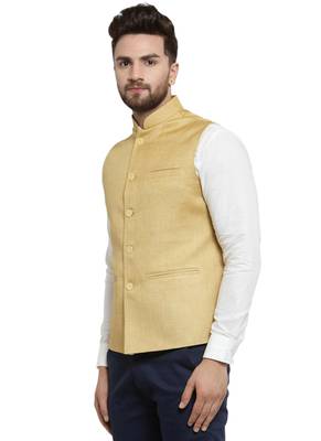  Solid Designer Mustard Yellow Nehru Jacket For Men 3