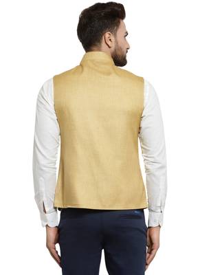  Solid Designer Mustard Yellow Nehru Jacket For Men 4