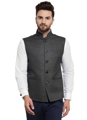  Solid Designer Grey Nehru Jacket For Men 1