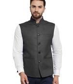  Solid Designer Grey Nehru Jacket For Men