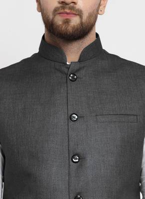  Solid Designer Grey Nehru Jacket For Men 2