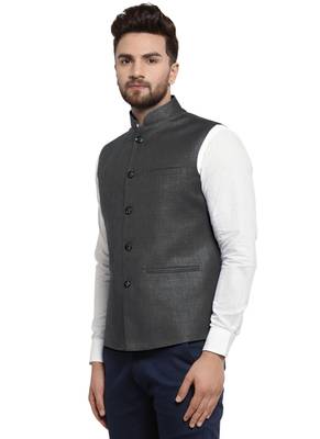 Solid Designer Grey Nehru Jacket For Men 3