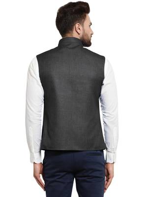  Solid Designer Grey Nehru Jacket For Men 4