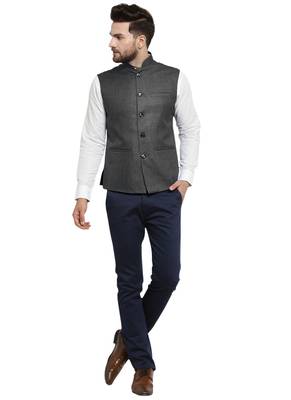  Solid Designer Grey Nehru Jacket For Men 5