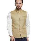  Solid Designer Beige Nehru Jacket For Men 