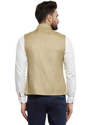  Solid Designer Beige Nehru Jacket For Men  4
