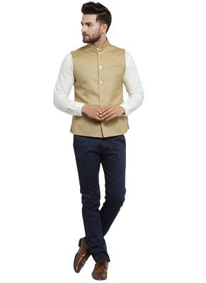  Solid Designer Beige Nehru Jacket For Men  5