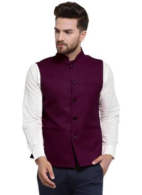  Solid Designer Purple  Nehru Jacket For Men 1