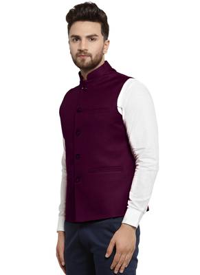  Solid Designer Purple  Nehru Jacket For Men 3