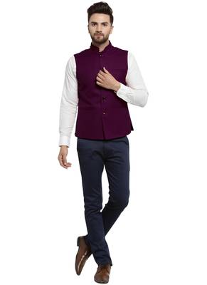  Solid Designer Purple  Nehru Jacket For Men 5
