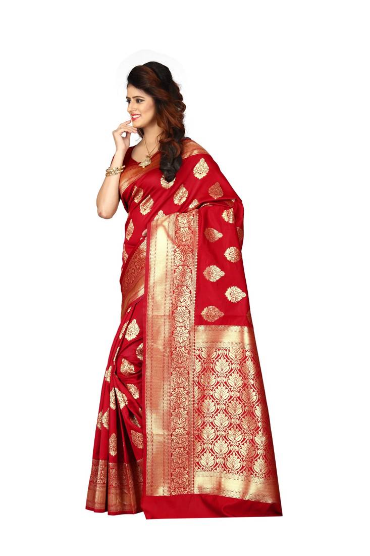 Red Banarasi Woven Silk saree with Blouse Piece.